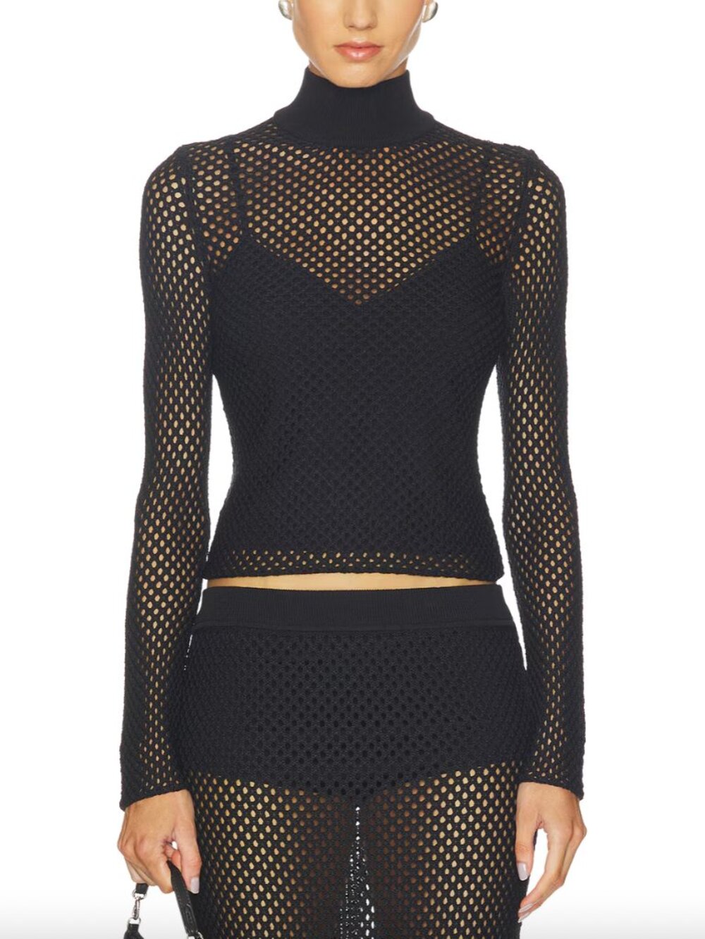 $475 NWT Simkhai Black Fishnet Turtleneck Slim Top size Small